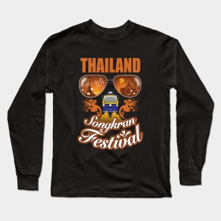 Thailand Songkran festival summer in Bangkok sunrise with tuk-tuk taxi Long Sleeve T-Shirt